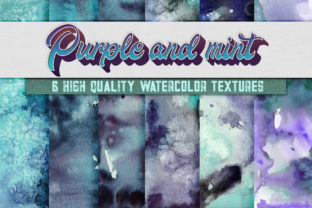 6 Purple and Mint Watercolor Textures