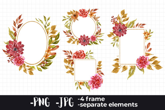Autumn Floral Watercolor Frame Set for Crafts