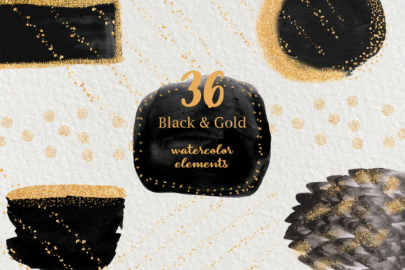 Black Gold Watercolor Shapes & Decorative Elements
