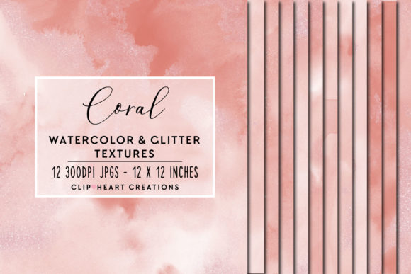 Coral Glitter Watercolor Digital Papers