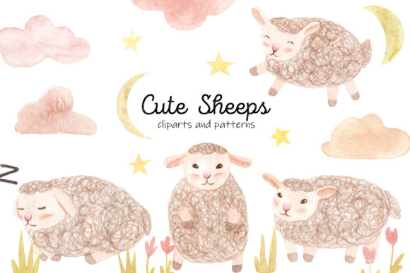 Cute Watercolor Sheeps. Seamless Pattern for Crafts Branding