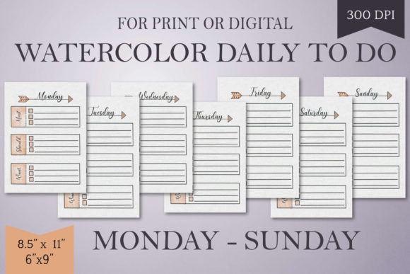 Orange Watercolor Daily to Do List-Mo-Su Print Templates