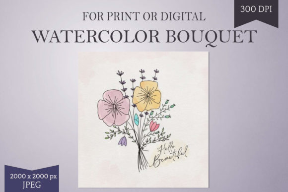 Printable - Watercolor Floral Bouquet Review for Print Templates Sellers