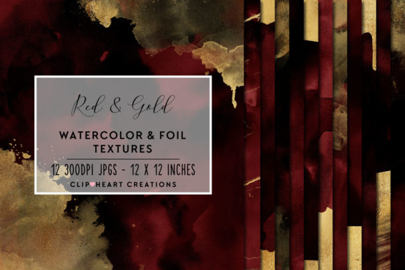 Red Gold Watercolor and Foils Backgrounds for Digital Sellers