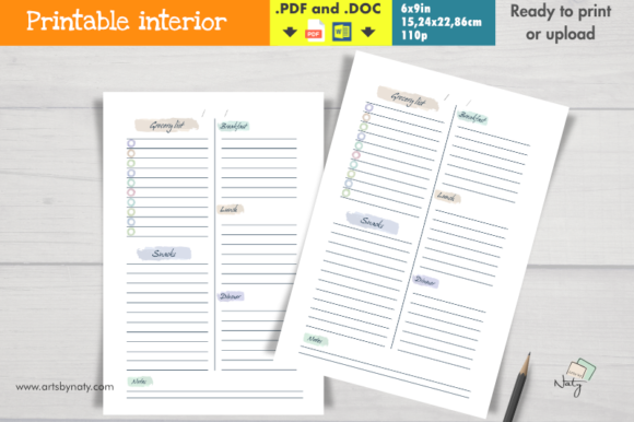 Watercolor Daily Meal Planner Printable for Kdp Interiors Branding Projects