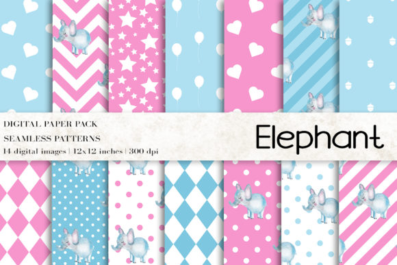 Watercolor Elephant Digital Papers for Creative Product Sellers