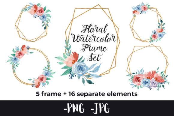 Watercolor Flower Rose Frame Set for Crafts