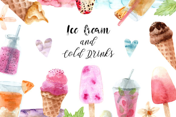 Watercolor Ice Cream & Cold Drinks: A Crafty Design Asset for Sweet Branding