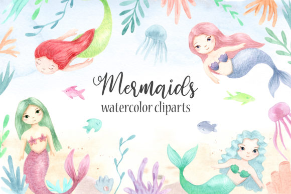 Watercolor Mermaids Cliparts for Crafts & Creative Branding