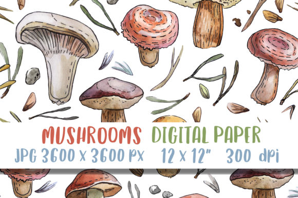 Watercolor Mushrooms Digital Paper Print: A Soft, Artistic Pattern for Blog and Editorial Design