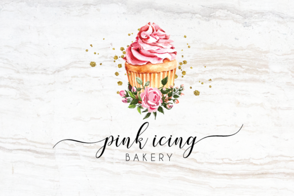 Watercolor Pink Cupcake Logo Design for Logos & Craft Branding