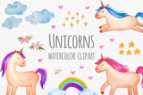 Watercolor Unicorns: Cliparts & Patterns for Crafts & Handmade Business